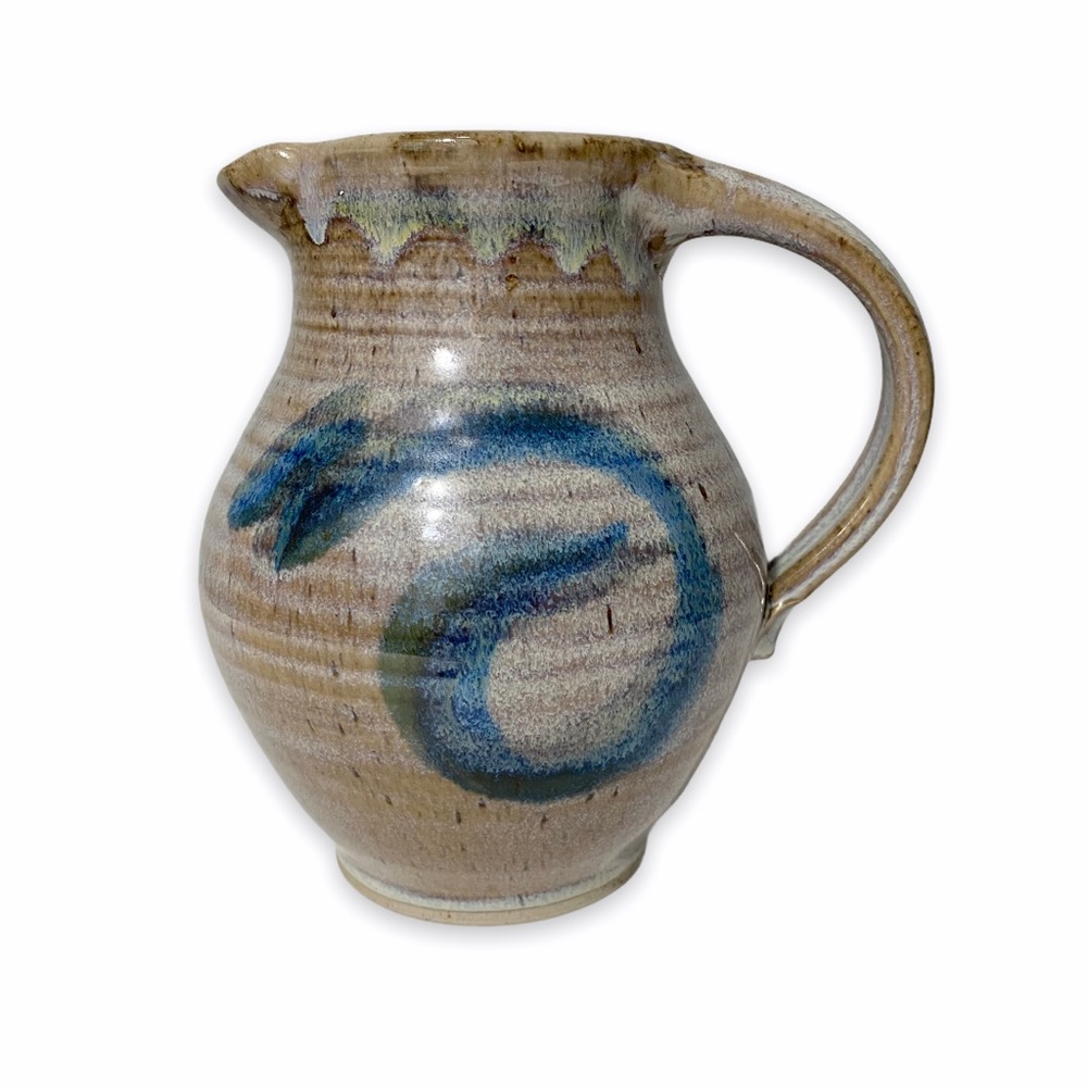 Studio Pottery Pitcher Gray Blue Purple Creamer Vase Utensil Holder